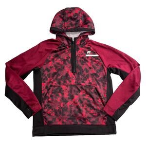 Russell Boys Hoodie Hooded Sweatshirt Quarter Zip Long Sleeve Red Black XL 14 16